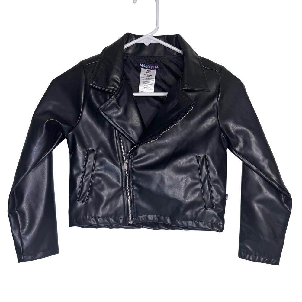 Limited Too Girls Black Faux Leather Moto Biker Jacket Kids 6‎ Edgy Rocker Y2K